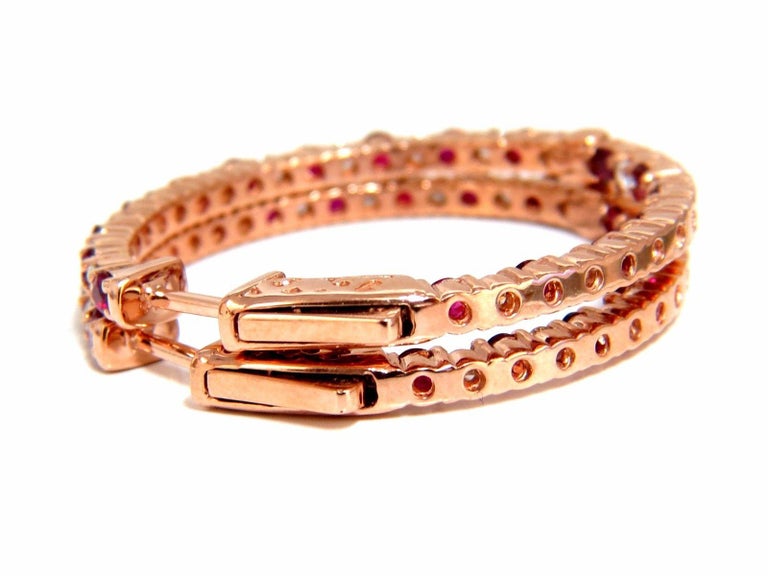 Rhodium Plated With Red Ruby Hoop Earring For Women