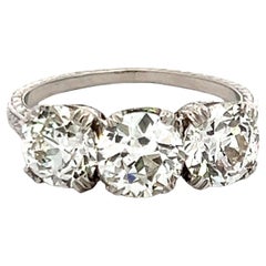 3.25 Carat Old European Cut J VS1-VS2 Diamond Platinum Three-Stone Ring