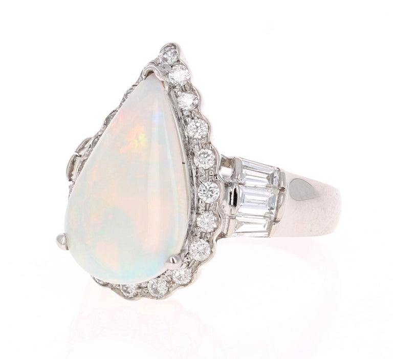 Modern 3.25 Carat Opal Diamond White Gold Cocktail Ring