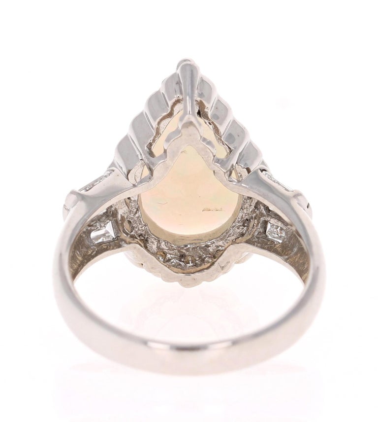 Pear Cut 3.25 Carat Opal Diamond White Gold Cocktail Ring