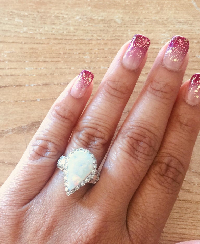 Women's 3.25 Carat Opal Diamond White Gold Cocktail Ring