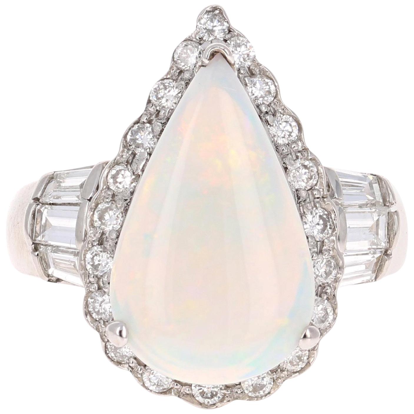3.25 Carat Opal Diamond White Gold Cocktail Ring