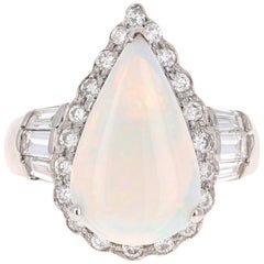 3.25 Carat Opal Diamond White Gold Cocktail Ring