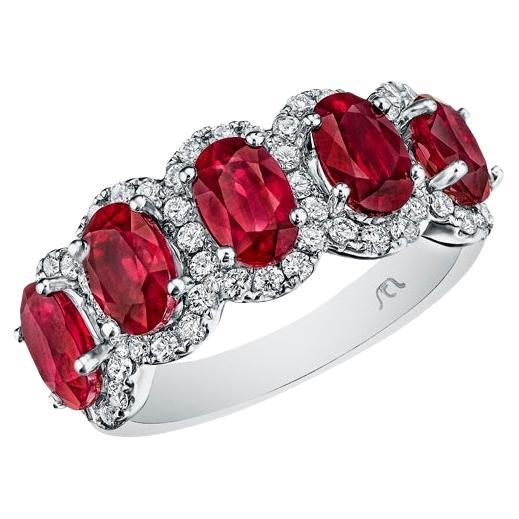 3.25 Carat Oval Ruby & Round Diamond Band in 14KT Gold For Sale