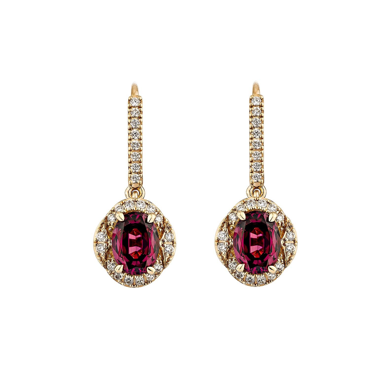 Contemporary Sunita Nahata 3.25 Carat Rhodolite Drop Earring in 18KRG with White Diamond. For Sale