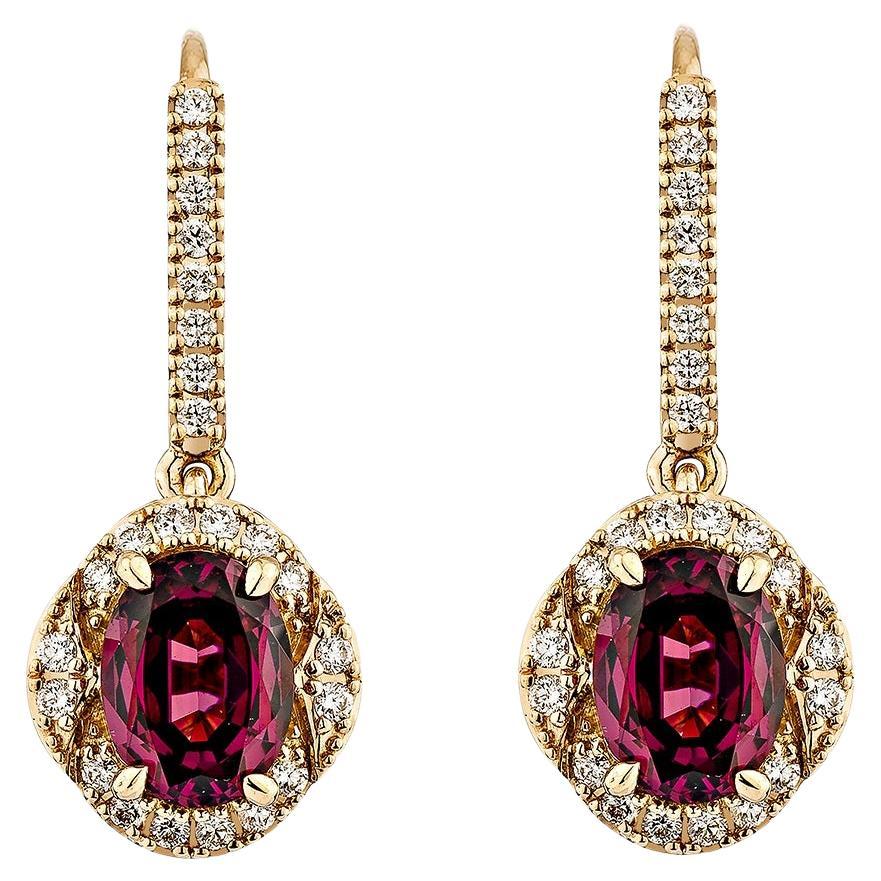 Sunita Nahata 3.25 Carat Rhodolite Drop Earring in 18KRG with White Diamond. For Sale