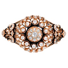 3.25 Carat Rose Cut Diamond Enamel Rose Gold Bangle Bracelet