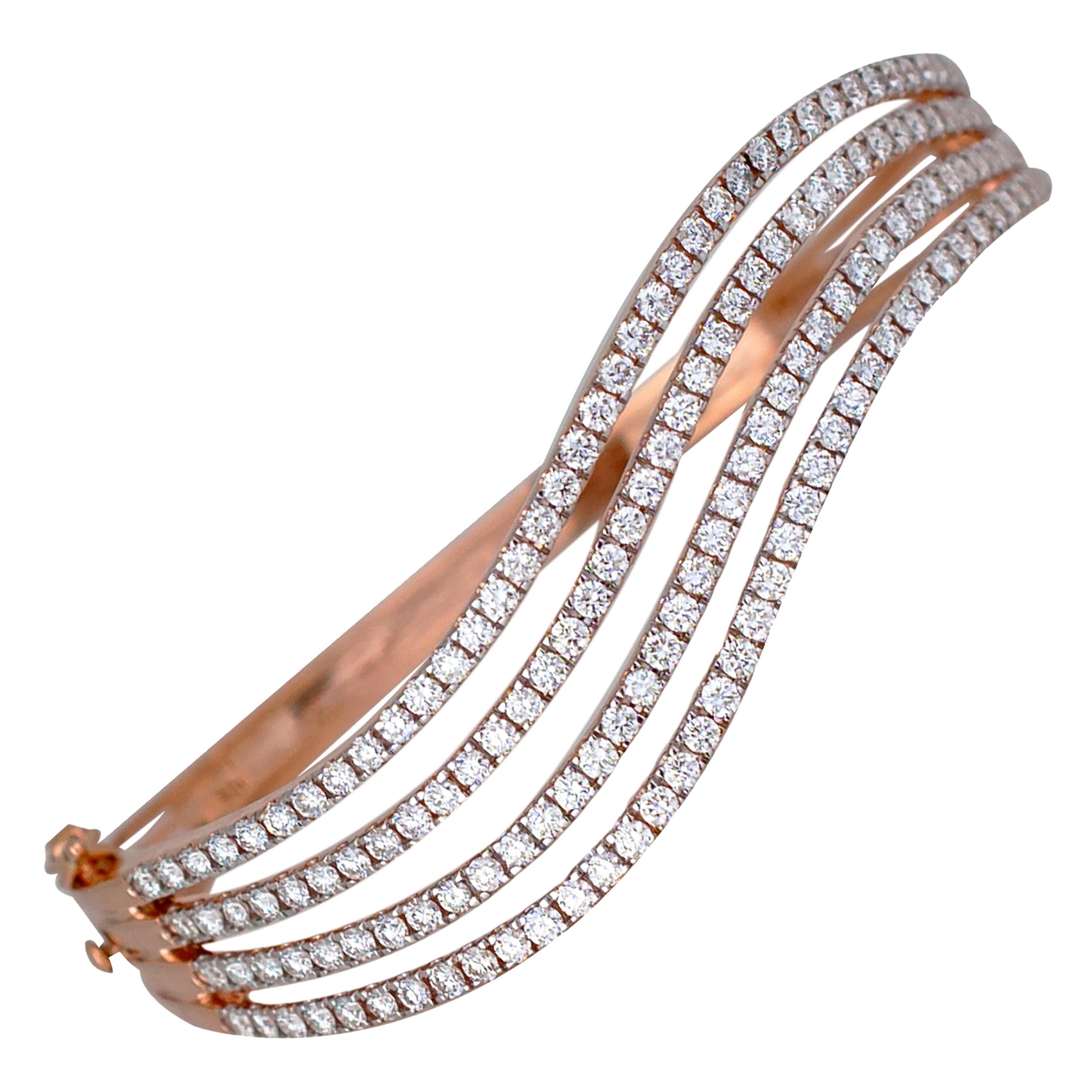 3.25 Carat Rose Gold Ladies Diamond Cuff Bracelet For Sale