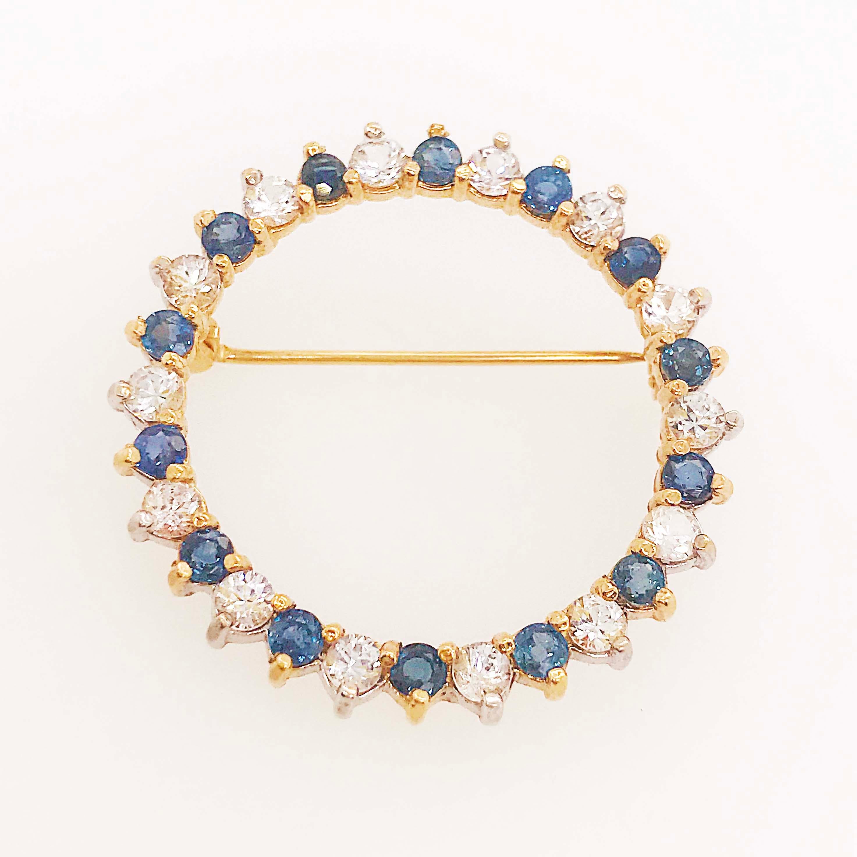 Artist Diamond and Sapphire Brooch, Blue, 3.25 Carat 14 Karat Yellow Gold Brooch/Pin