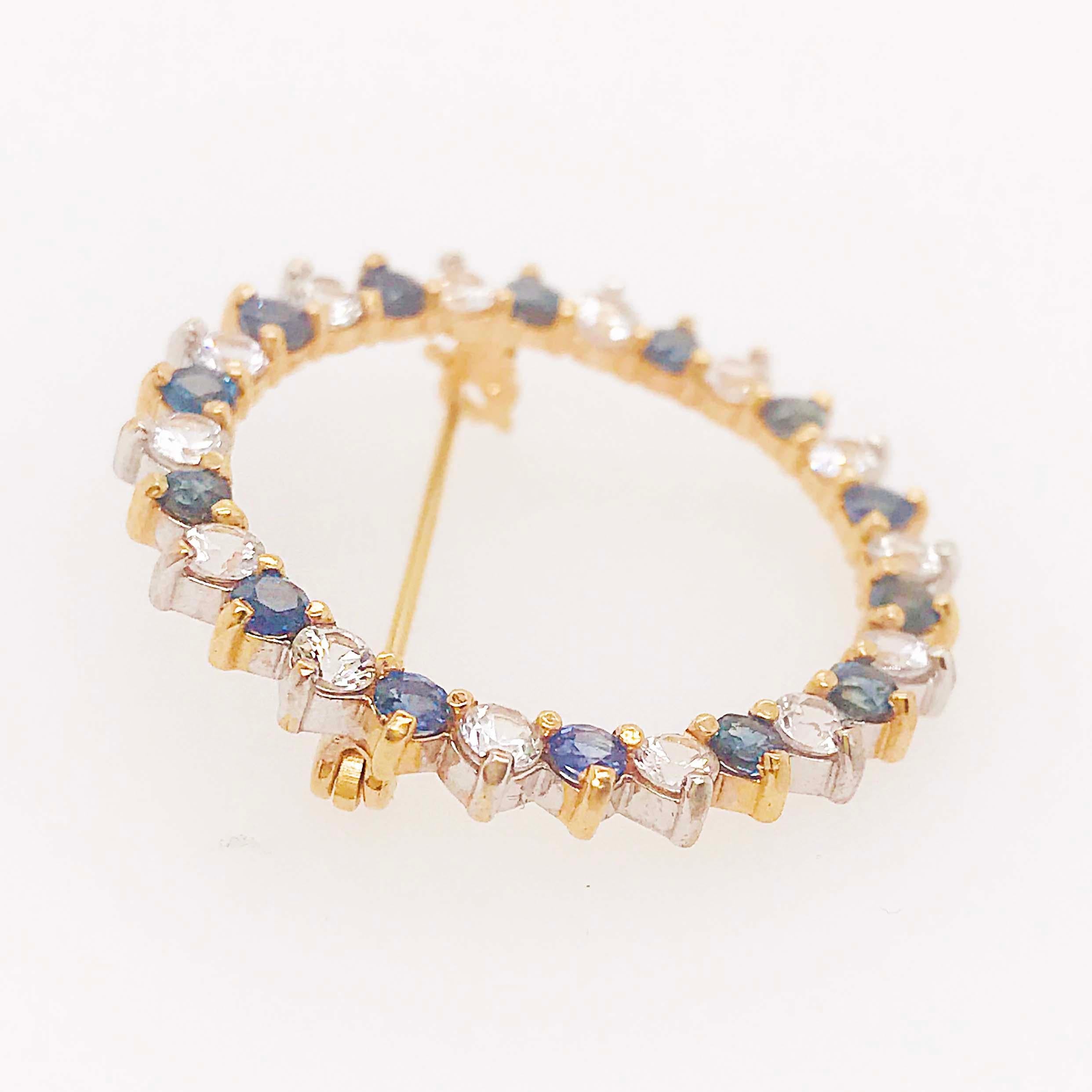 Diamond and Sapphire Brooch, Blue, 3.25 Carat 14 Karat Yellow Gold Brooch/Pin In New Condition In Austin, TX
