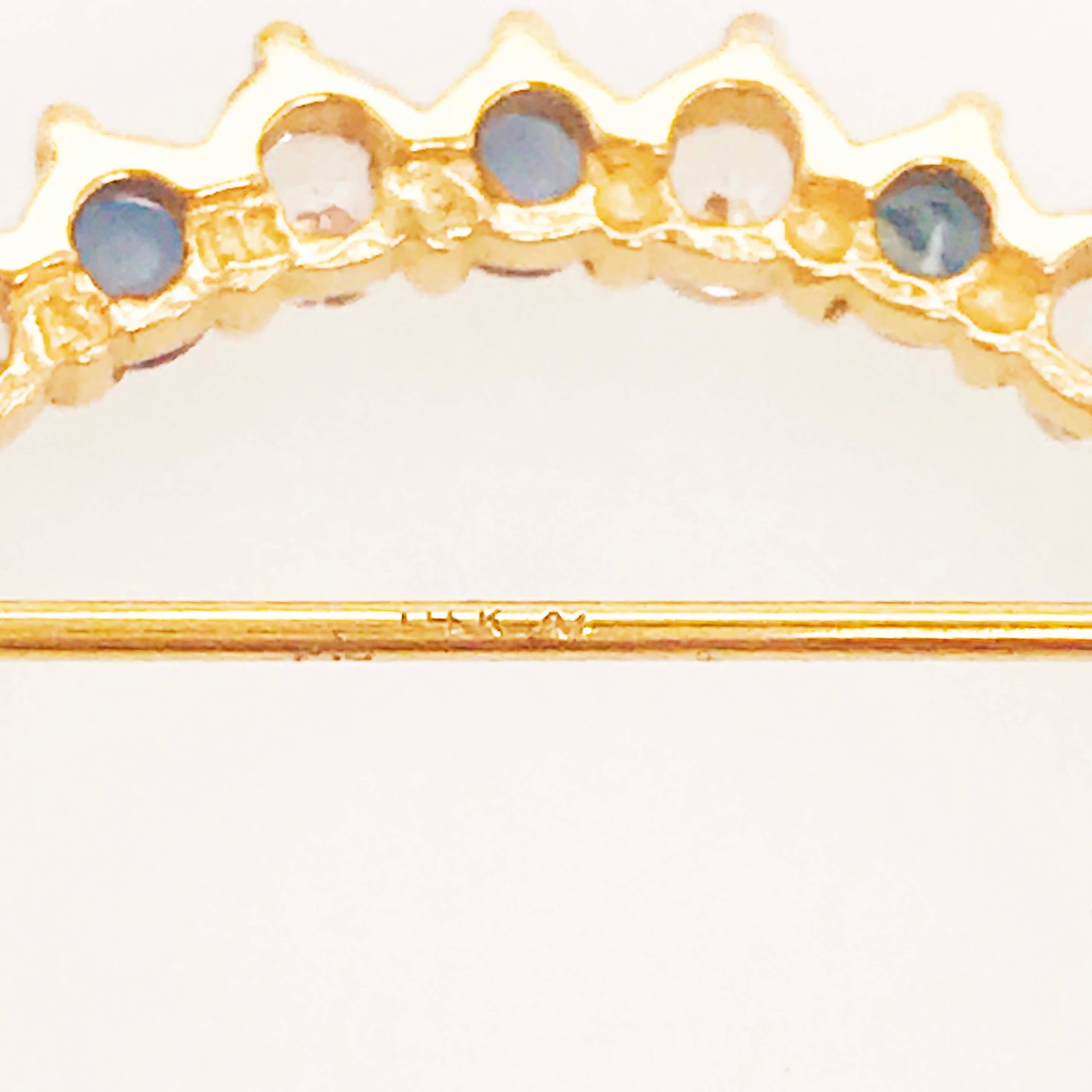 Diamond and Sapphire Brooch, Blue, 3.25 Carat 14 Karat Yellow Gold Brooch/Pin 2