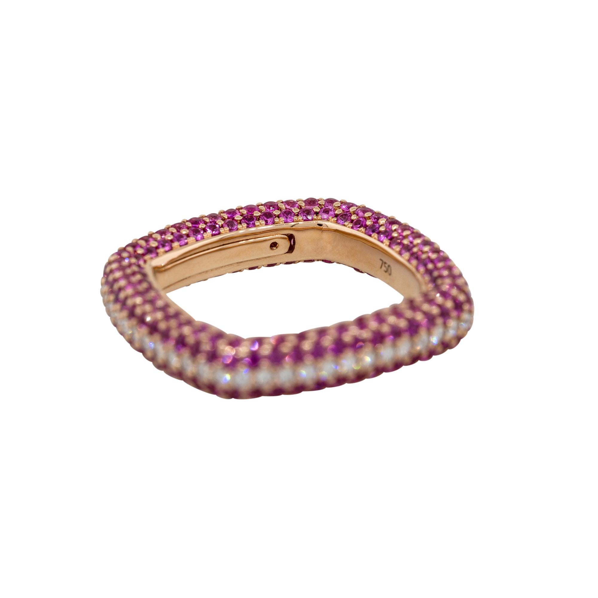 3.25 Carat Round Pink Sapphire Pave Ring with Diamonds 18 Karat in Stock In New Condition For Sale In Boca Raton, FL