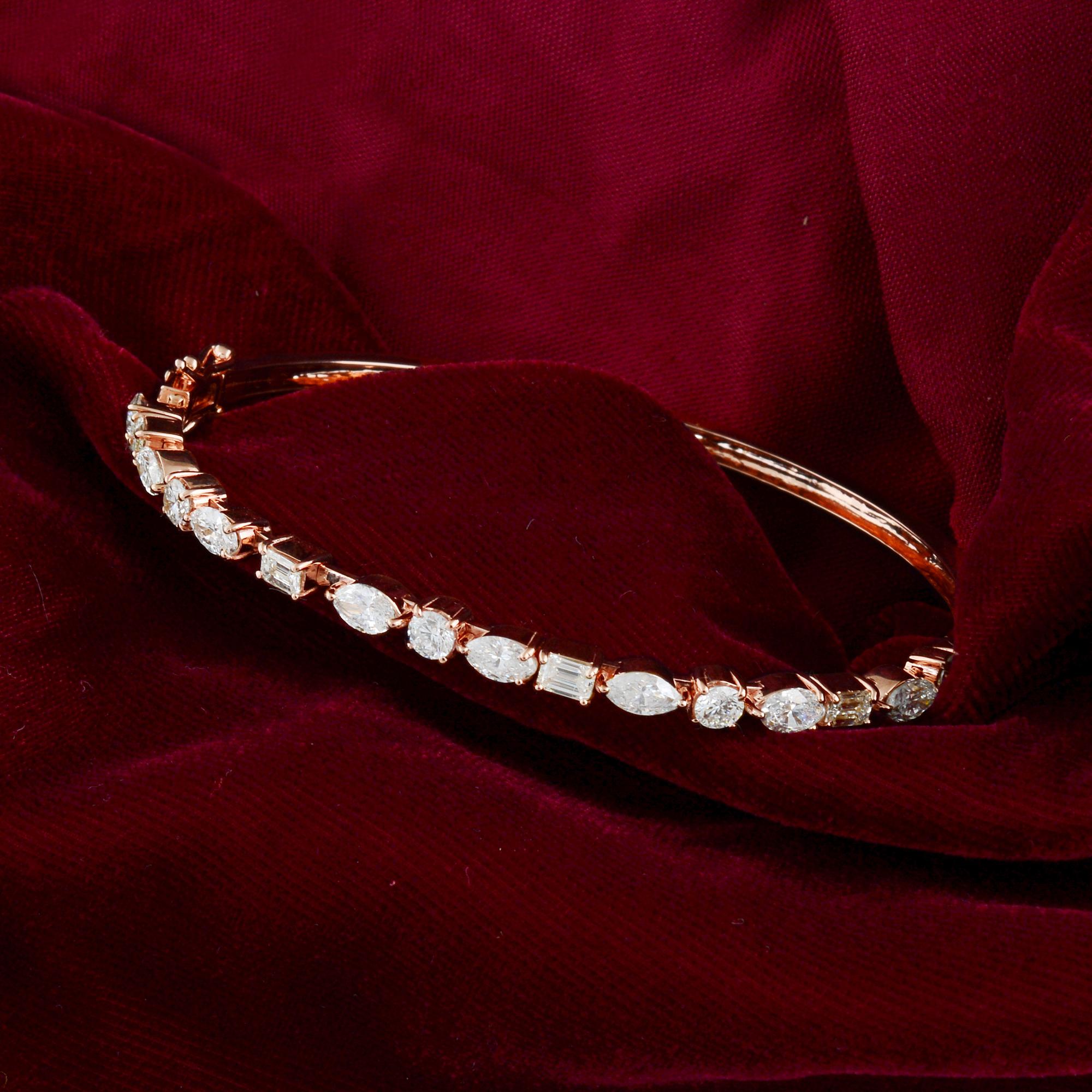 Emerald Cut 3.25 Carat SI Clarity HI Color Diamond Bangle Bracelet 14k Rose Gold Jewelry For Sale