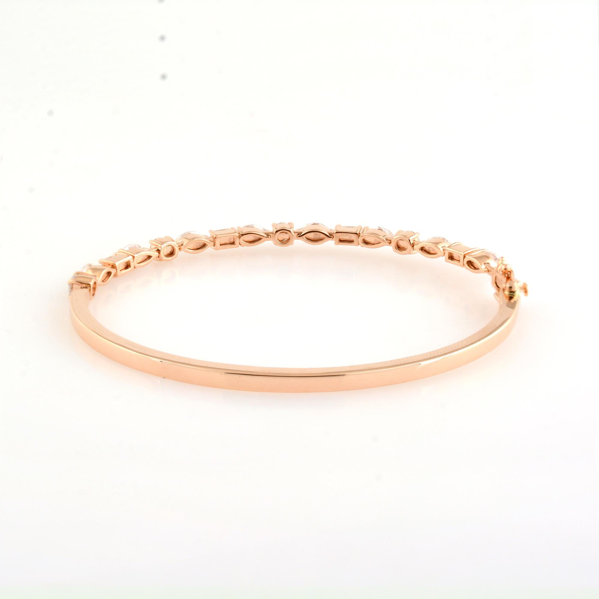 Women's 3.25 Carat SI Clarity HI Color Diamond Bangle Bracelet 14k Rose Gold Jewelry For Sale