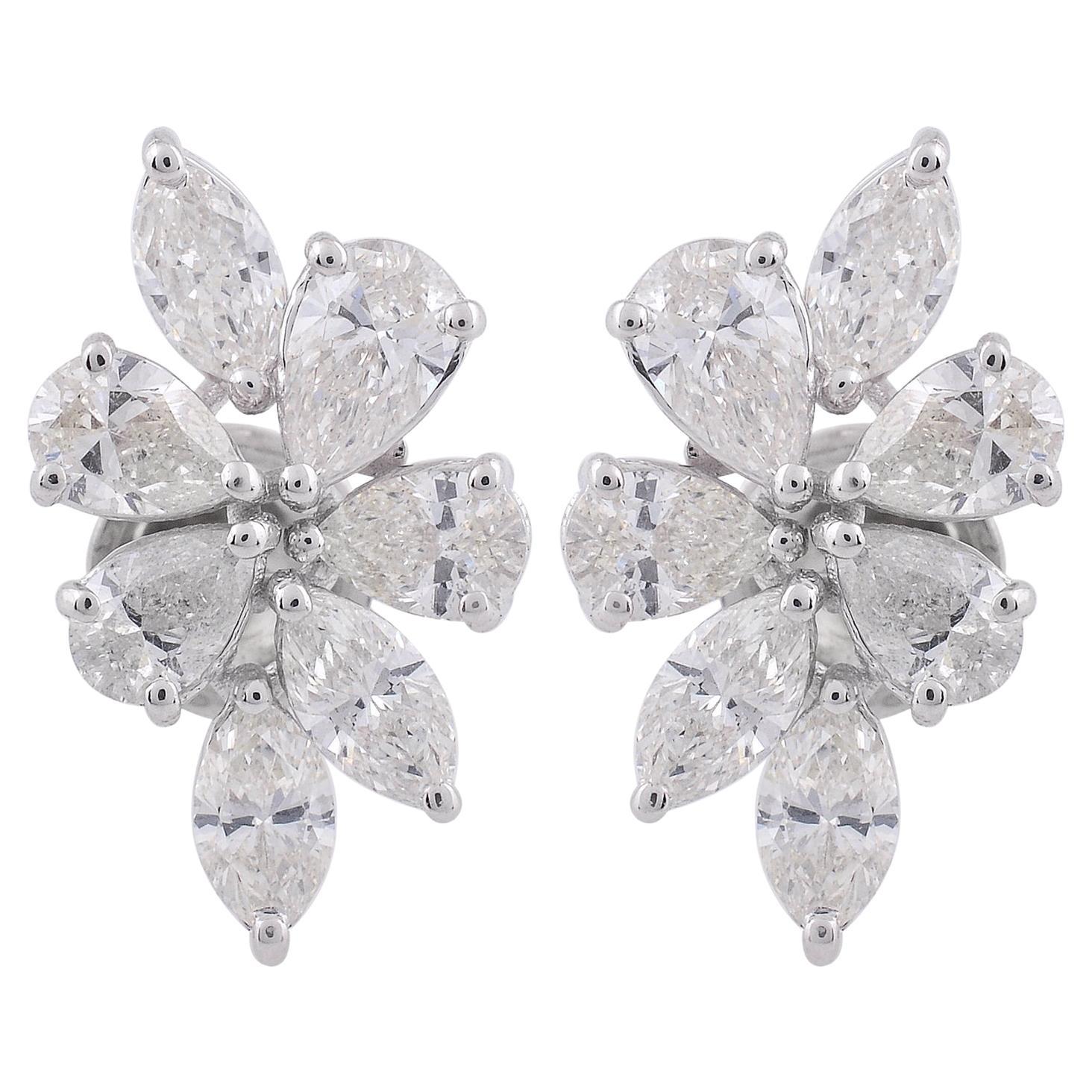 Moderno Orecchini a grappolo con diamanti da 3,25 carati SI/H Pear Marquise in oro bianco 14 carati in vendita