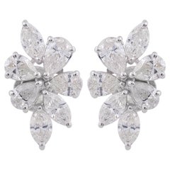 Orecchini a grappolo con diamanti da 3,25 carati SI/H Pear Marquise in oro bianco 18 carati