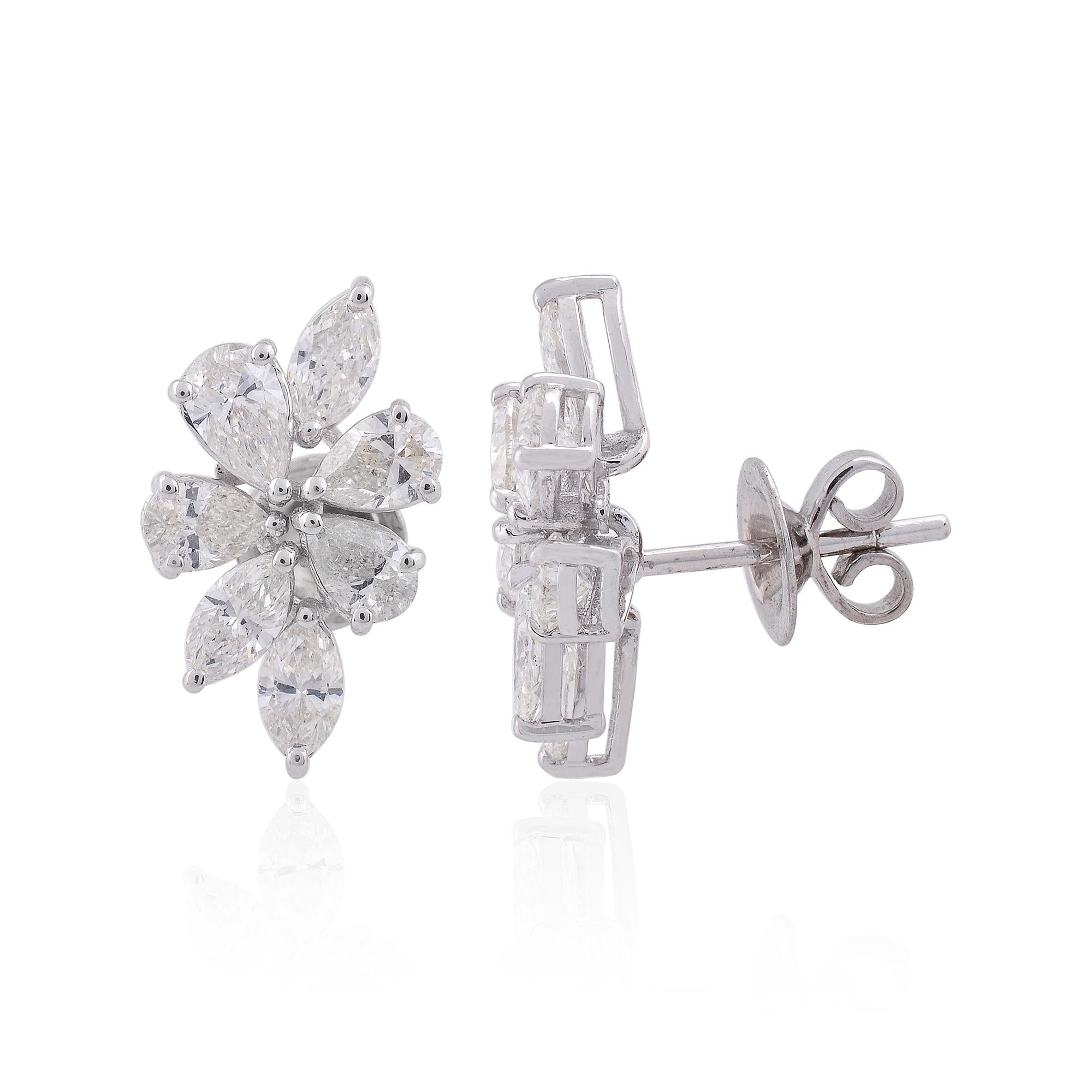 Modern 3.25 Carat SI/HI Pear Marquise Diamond Stud Earrings 18 Karat White Gold Jewelry For Sale