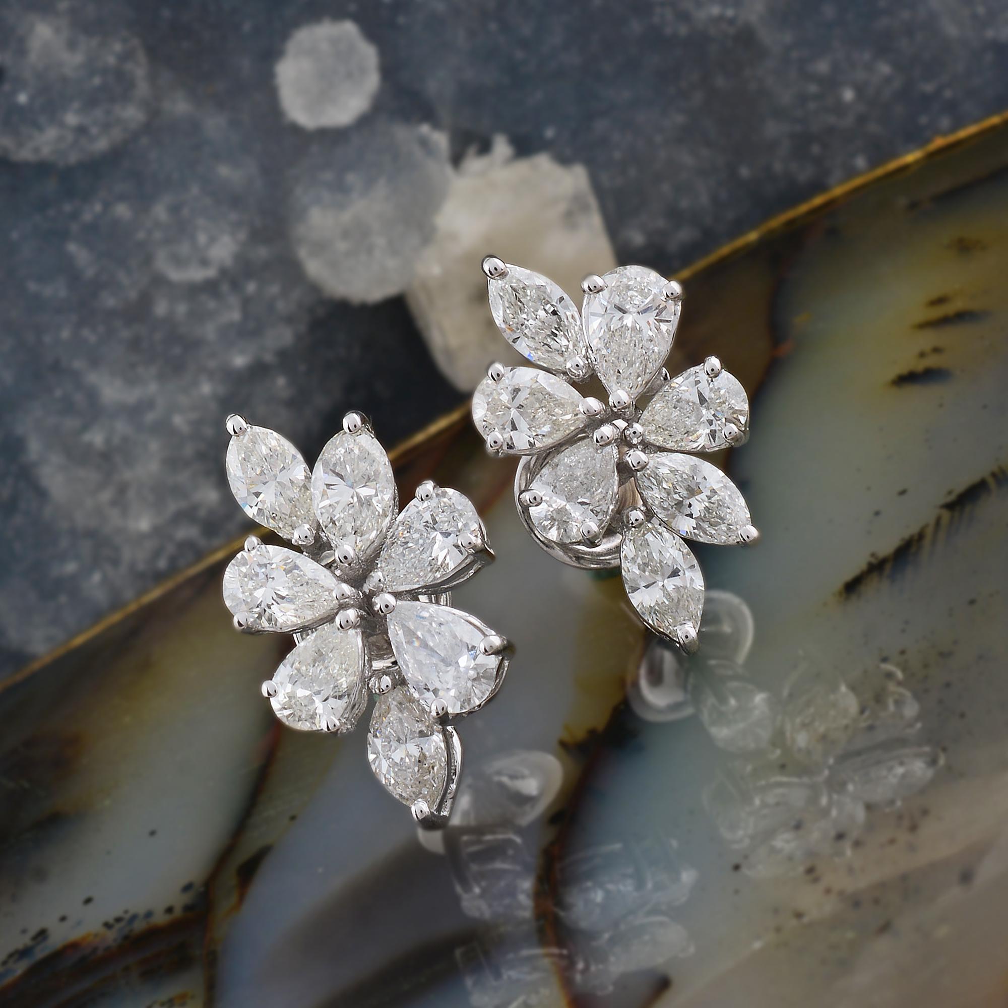 Women's 3.25 Carat SI/HI Pear Marquise Diamond Stud Earrings 18 Karat White Gold Jewelry For Sale