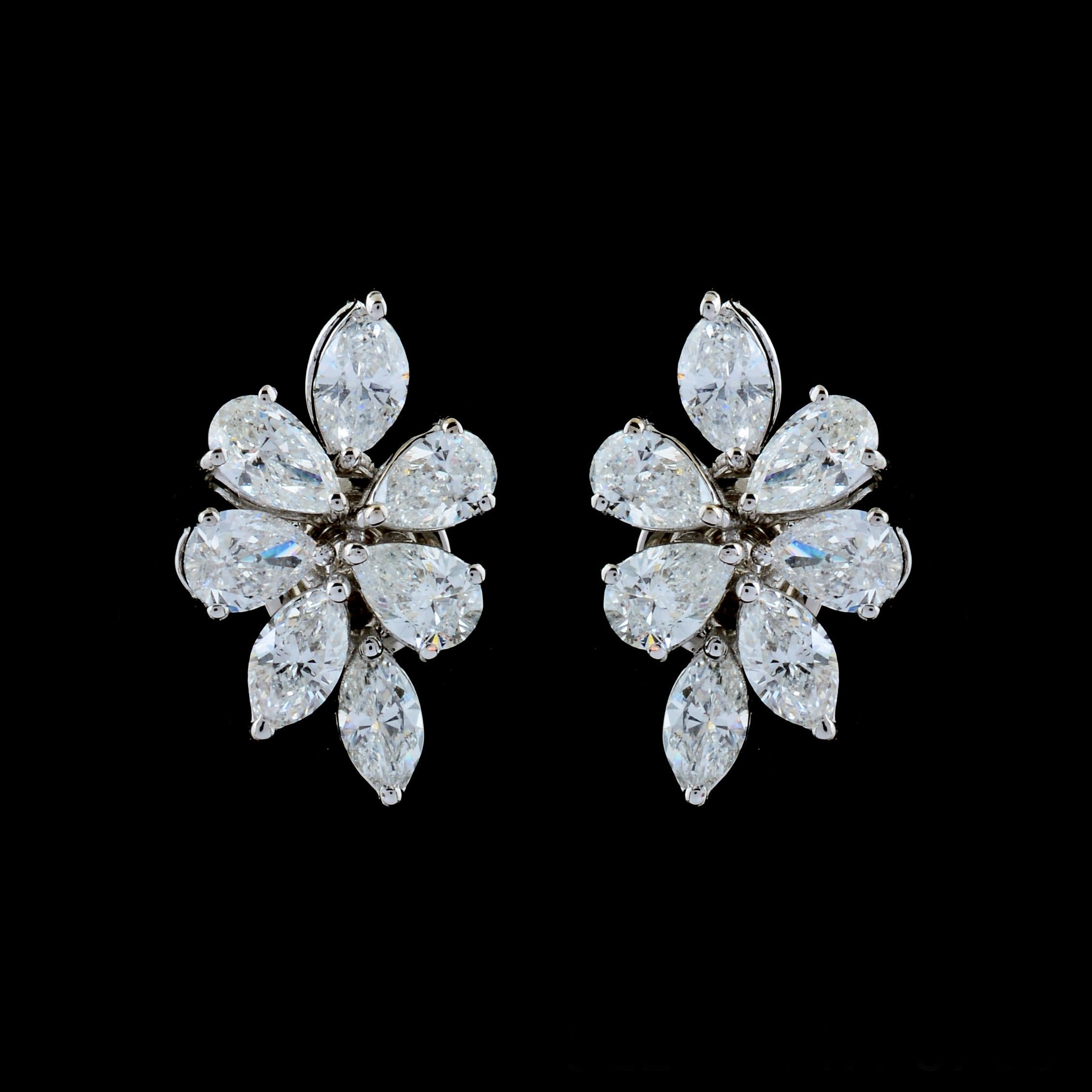 3.25 Carat SI/HI Pear Marquise Diamond Stud Earrings 18 Karat White Gold Jewelry For Sale 1