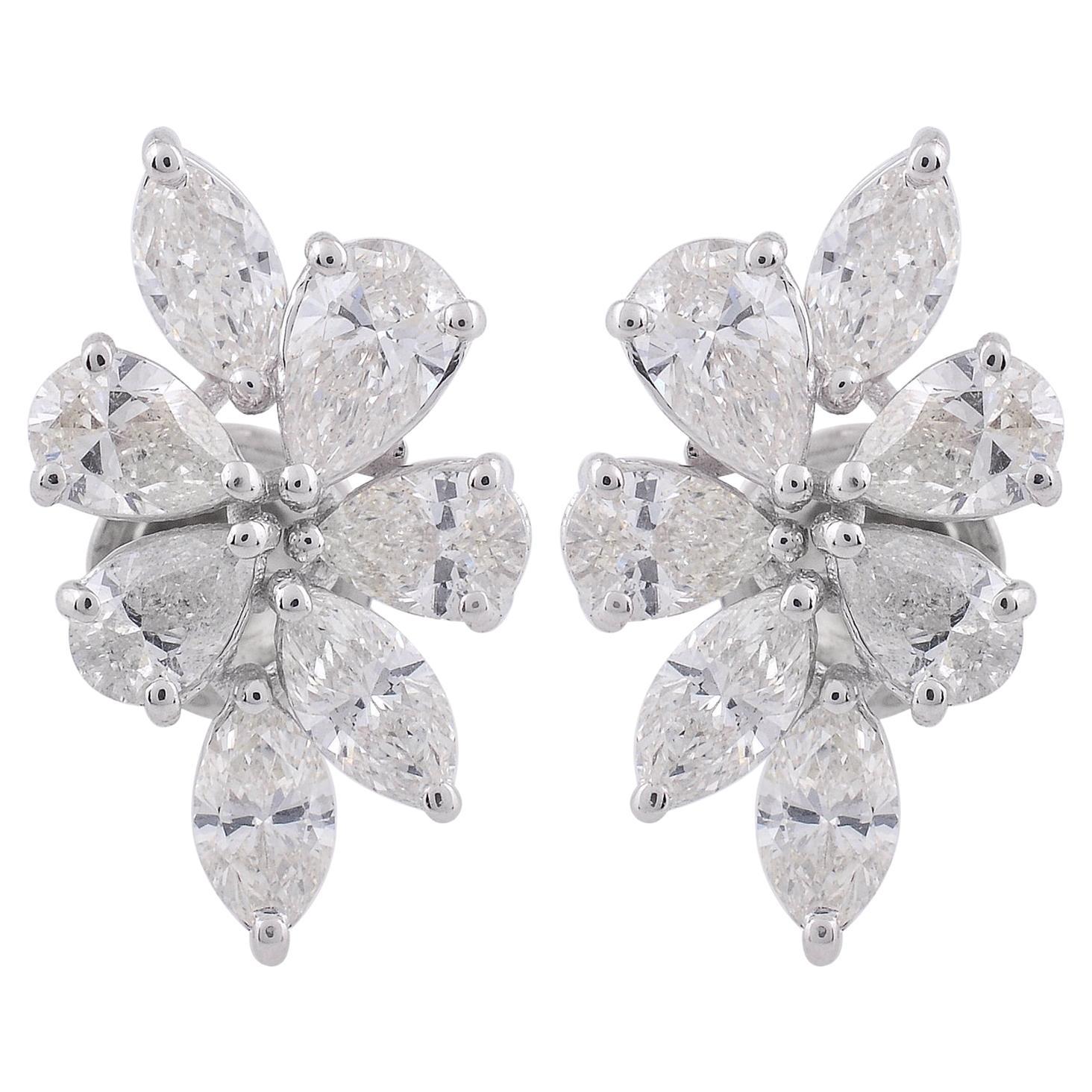 Clous d'oreilles en or blanc 18 carats avec diamants taille poire marquise SI/HI de 3,25 carats
