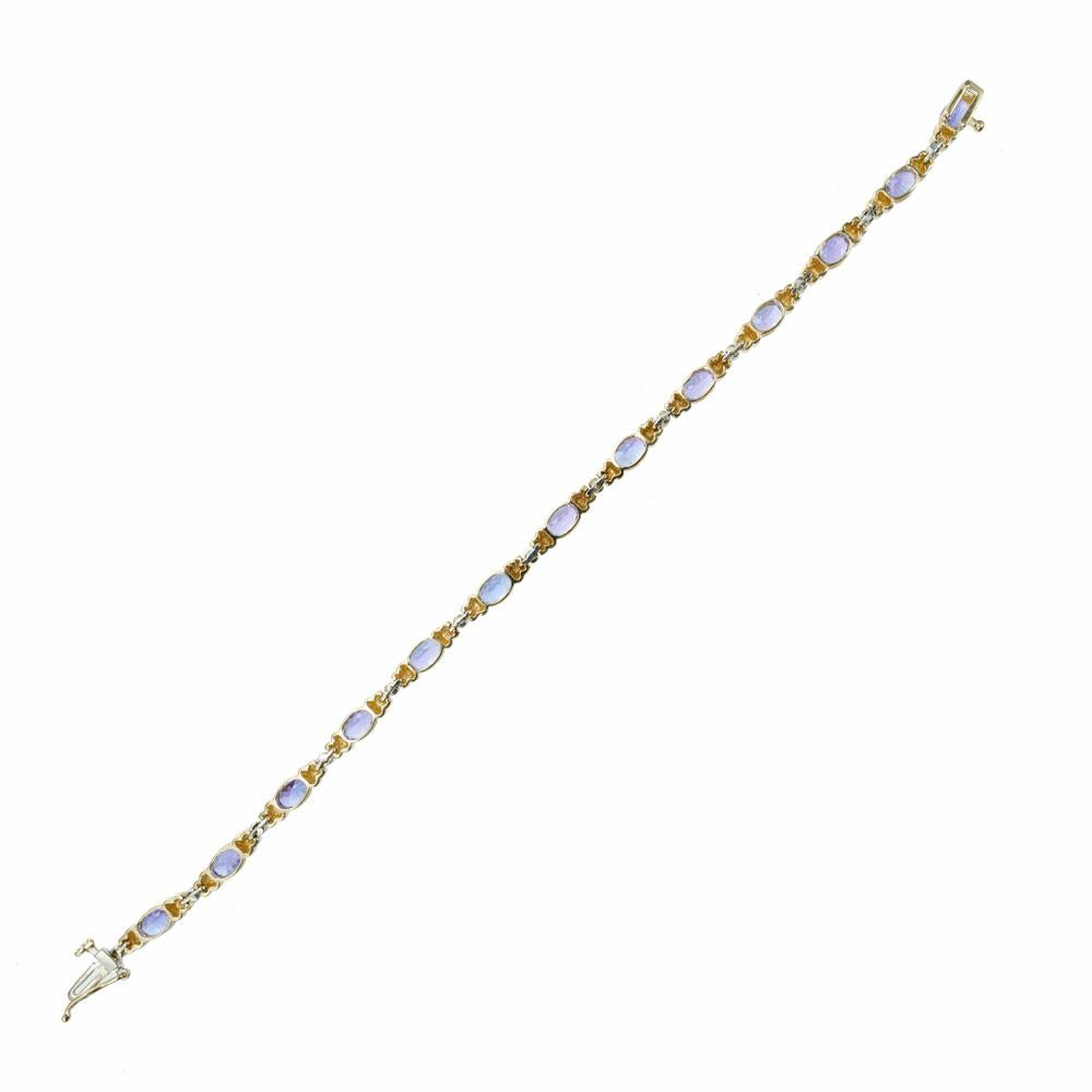 Oval Cut 3.25 Carat Tanzanite Diamond Two Tone Gold Bracelet For Sale