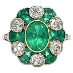 3.25 Carat Total AGL Certified Colombian Emerald Antique Ring Old Mine Diamonds