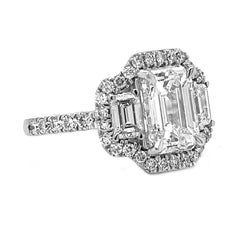 3.25 Carat T.W. Natural Mined 3 Stone Art Deco GIA Certified Diamond 14KT Ring