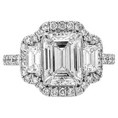 3.25 Carat T.W. Bague en diamant certifié GIA 14KT, Nature Mined 3 Stone Art Deco