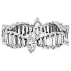 Bracelet d'éternité vintage en platine avec diamants baguettes et marquises de 3,25 carats