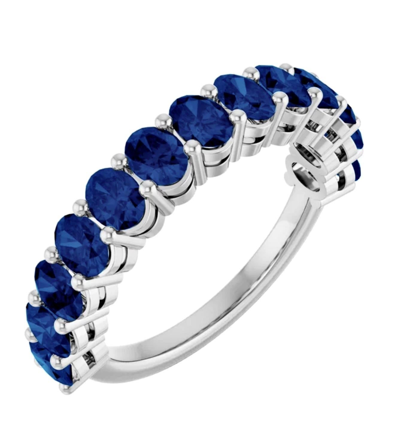 Women's or Men's 3.25 Carats Blue Sapphire Eternity Band Ring Platinum For Sale