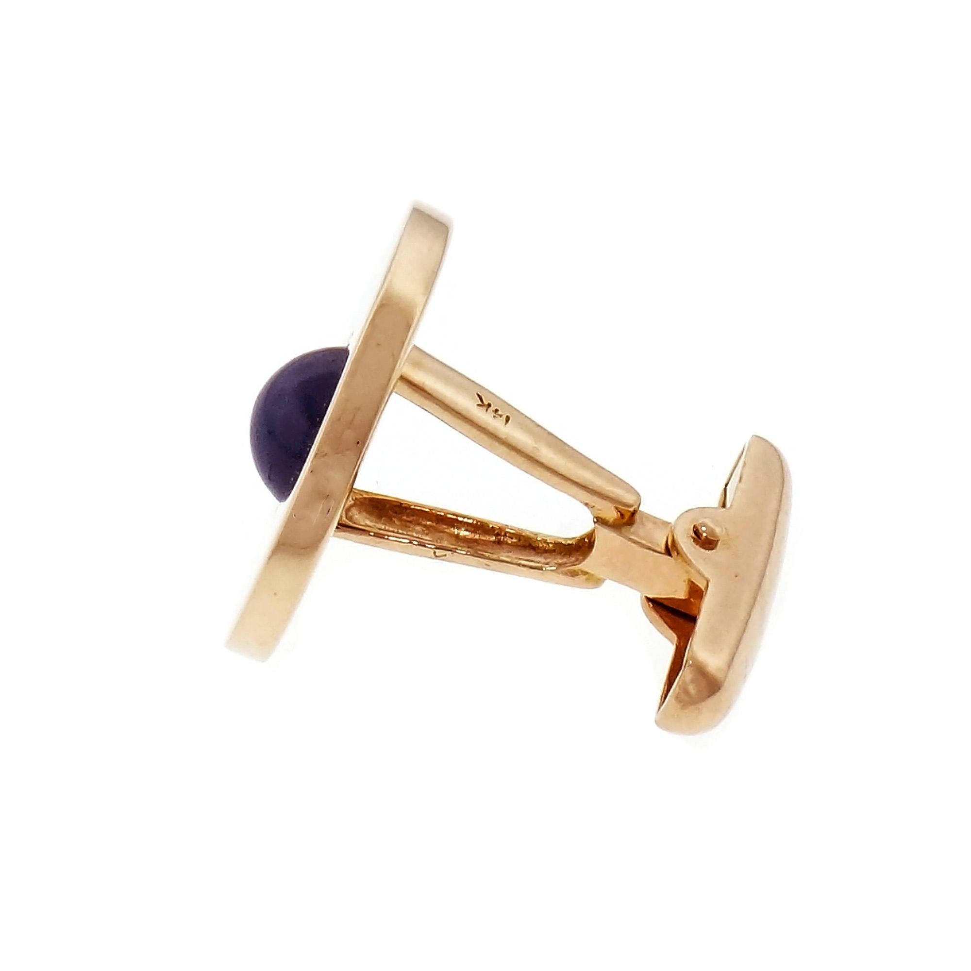 Round Cut 3.25 Carats Blue Star Sapphire Yellow Gold Cufflinks For Sale