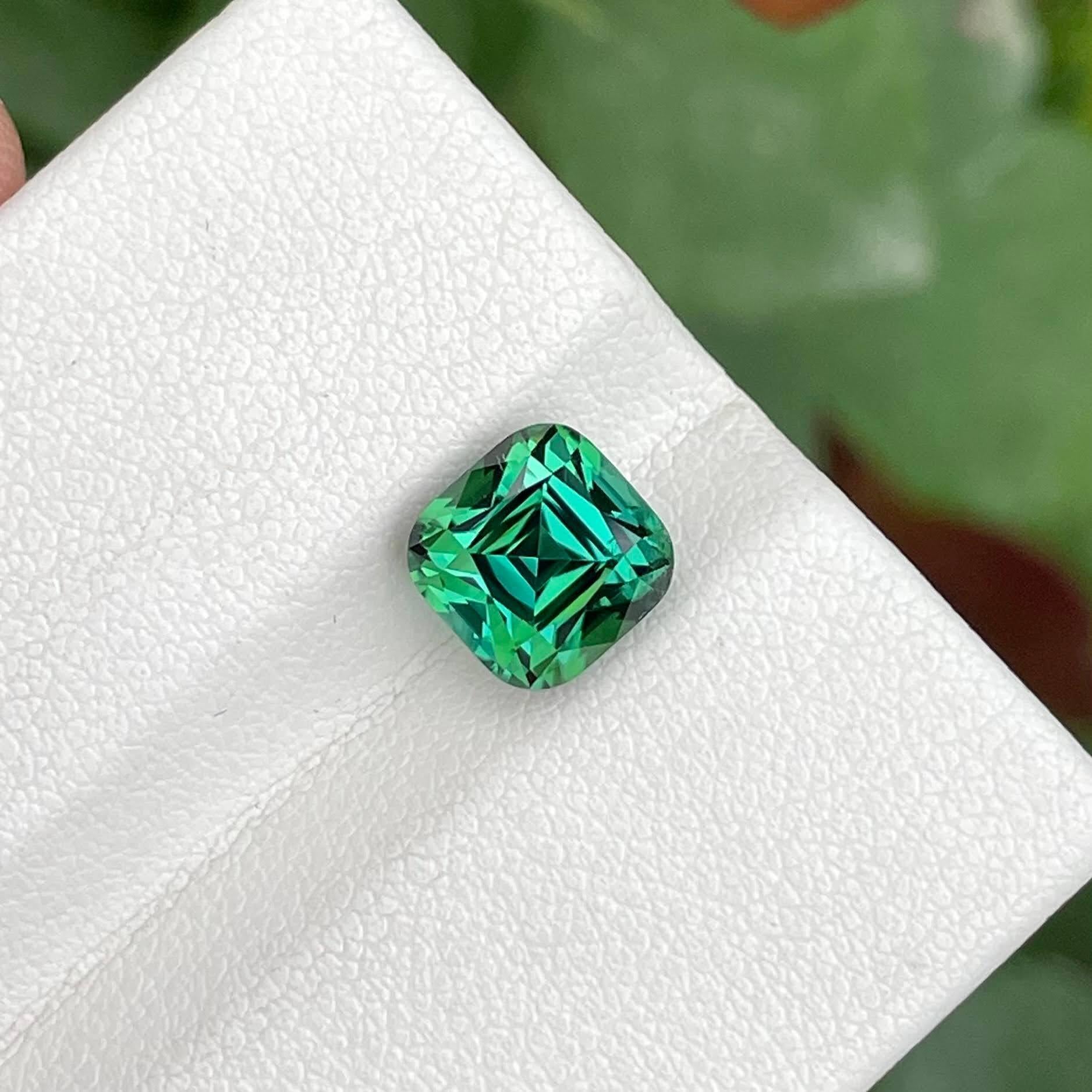 3.25 Carats Greenish Blue Tourmaline Stone Cushion Cut Natural Afghani Gemstone In New Condition For Sale In Bangkok, TH