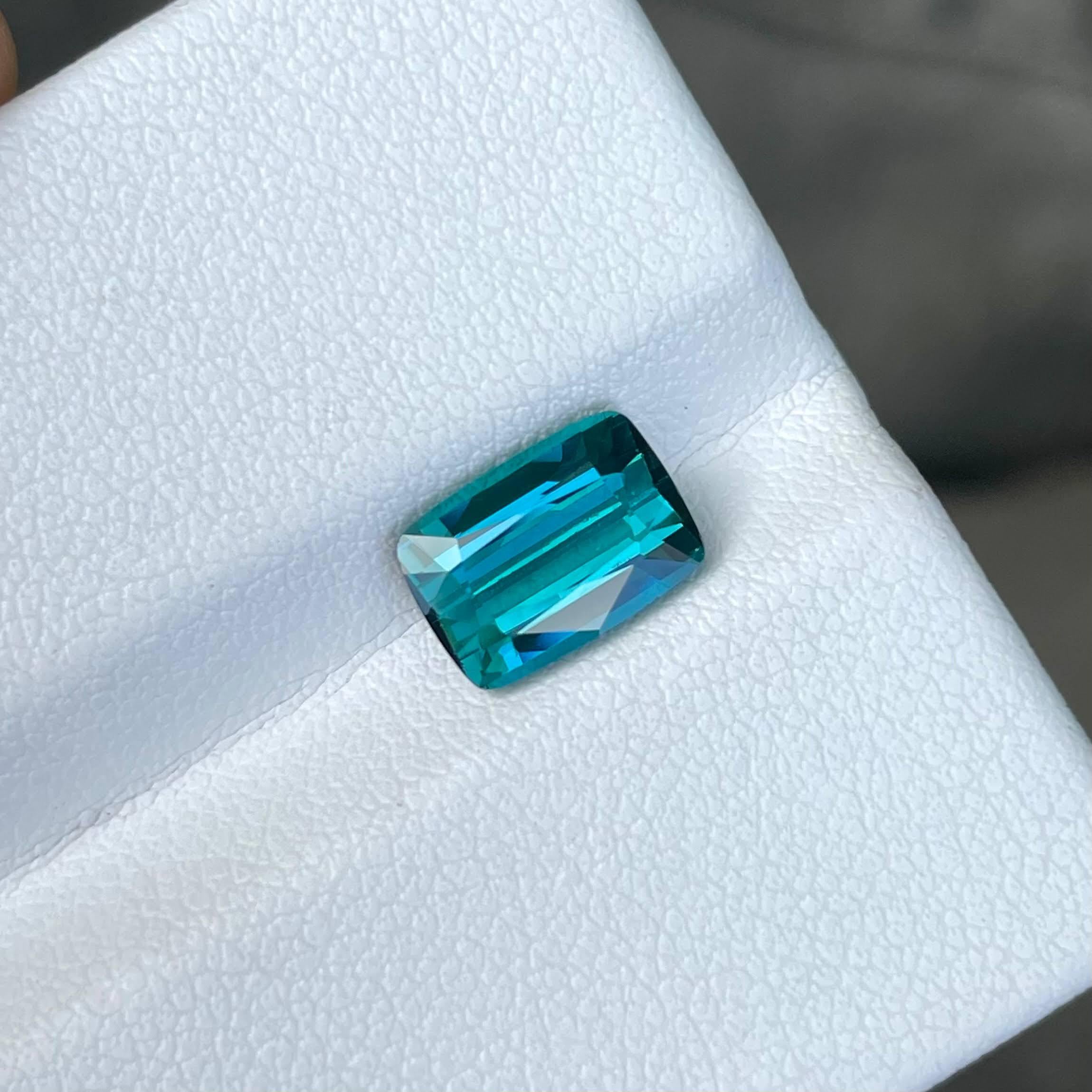 Modern 3.25 carats Lagoon Blue Loose Tourmaline Cushion Cut Natural Afghan Gemstone For Sale