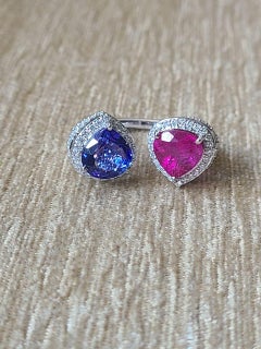 3.25 Carats, Natural Tanzanite, 2.68 Carats Rubellite & Diamonds Cocktail Ring