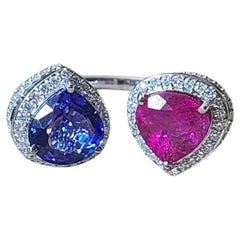 3.25 Carats, Natural Tanzanite, 2.68 Carats Rubellite & Diamonds Cocktail Ring