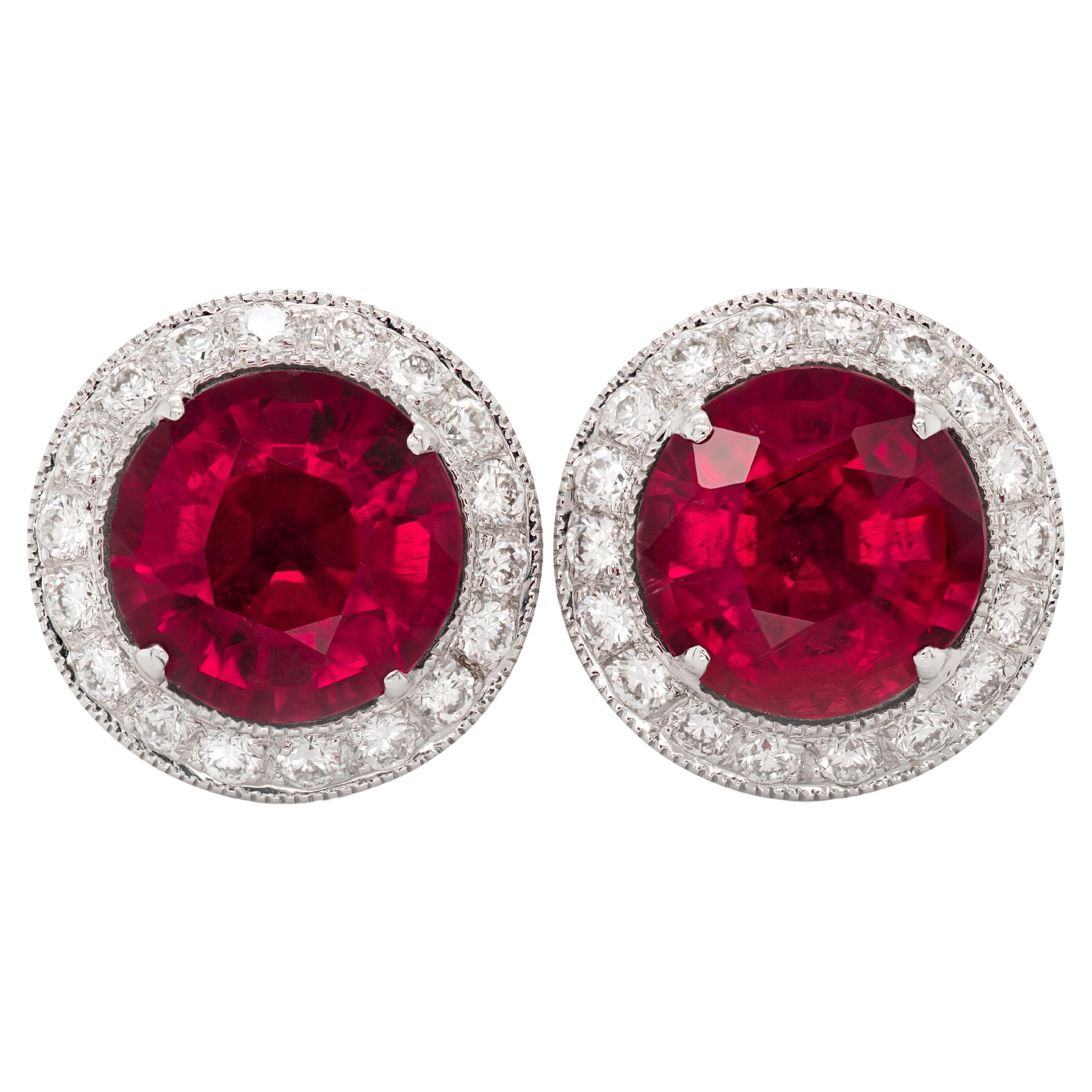 Natural  Rubellite 3.25 Carats set in 18K White Gold Earrings with Diamonds