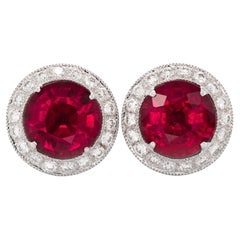 Natural  Rubellite 3.25 Carats set in 18K White Gold Earrings with Diamonds