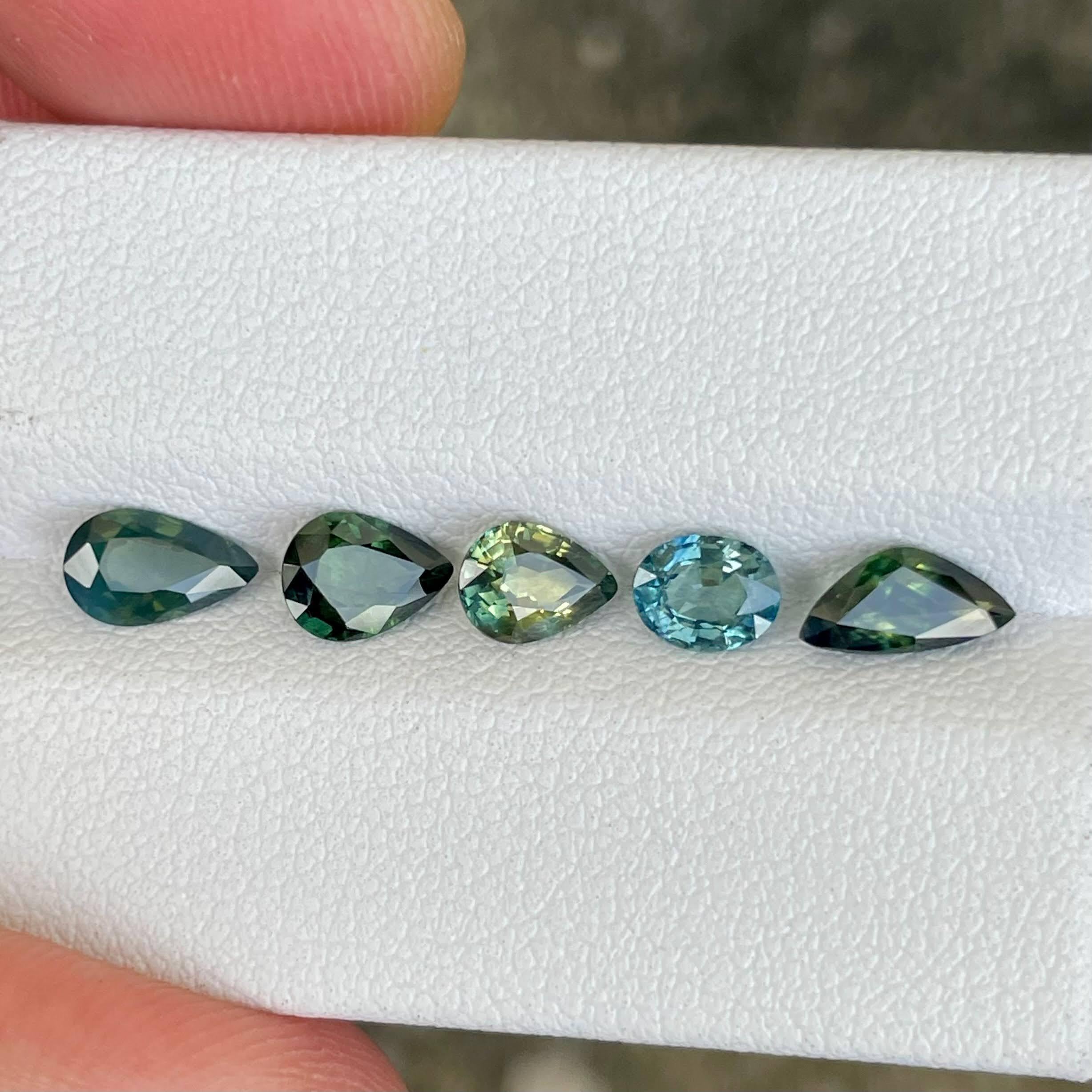 Mixed Cut 3.25 Carats Teal Sapphire Stones 5 Piece Gemstones Lot from Madagascar For Sale