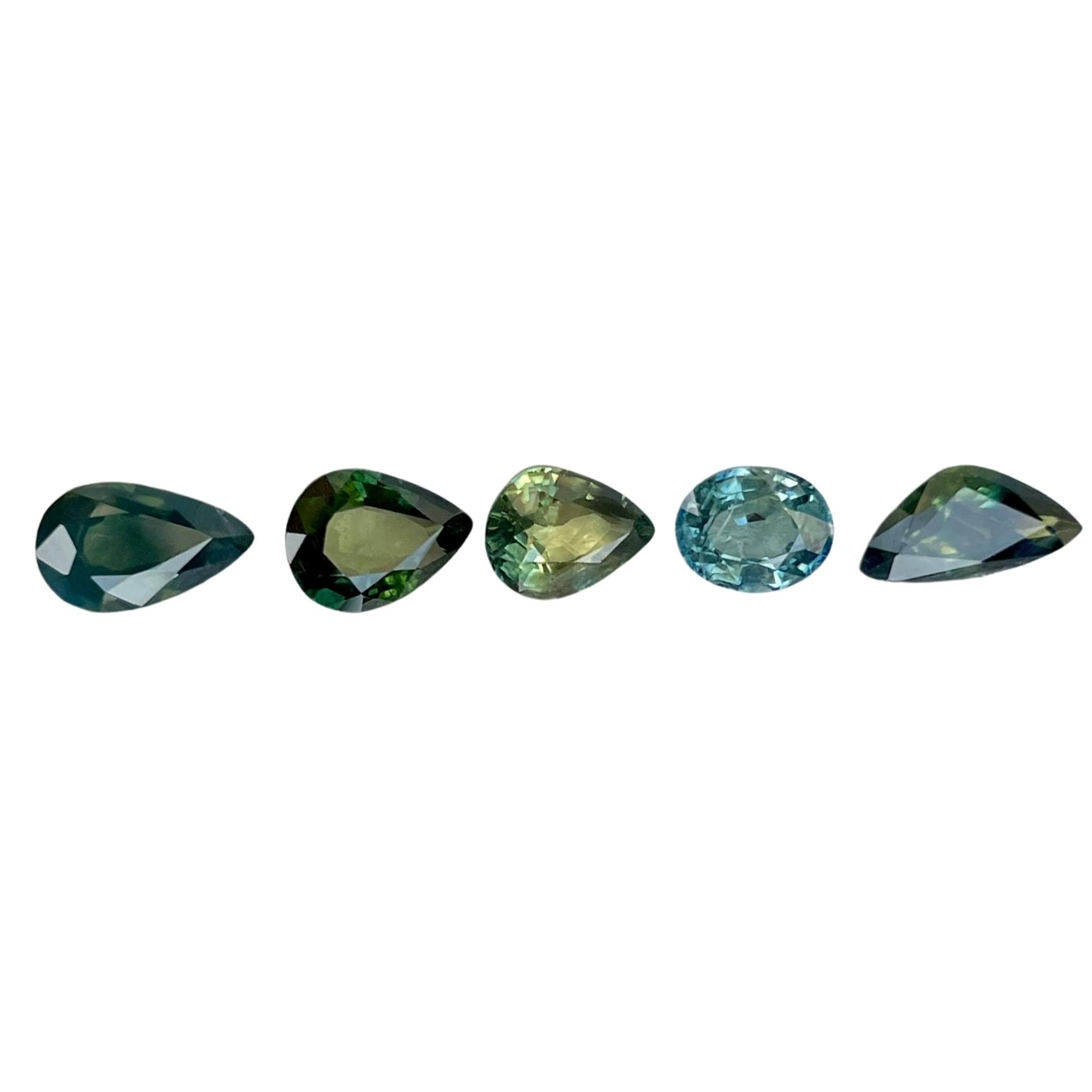 3.25 Carats Teal Sapphire Stones 5 Piece Gemstones Lot from Madagascar For Sale 3