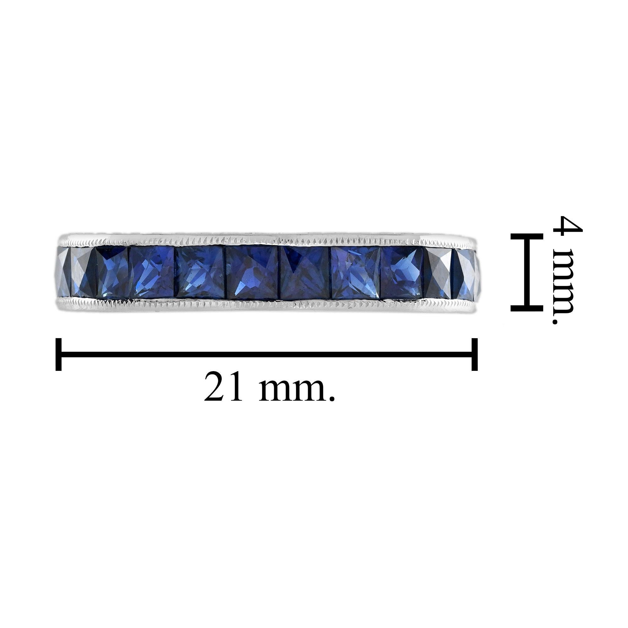 3.25 Ct. Blue Sapphire Antique Style Eternity Band Ring in Platinum 950 For Sale 1