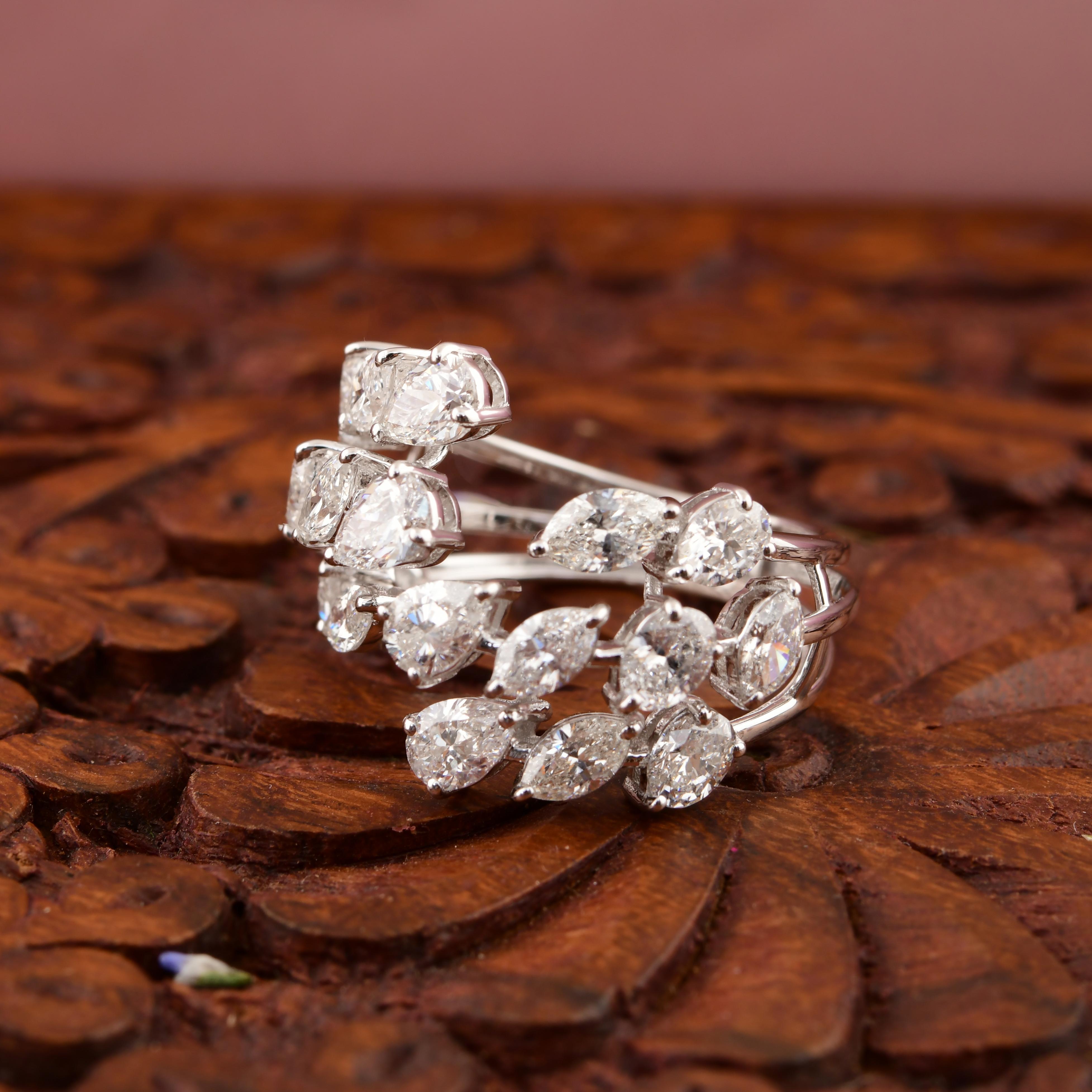 Im Angebot: 3.25 Ct Cluster Diamant Hochzeit Cocktail Ring SI/H 14k Weißgold Feiner Schmuck () 4