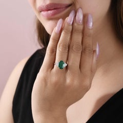 3.25 Ct. Natural Zambian Emerald 0.37 Ct. Diamond Statement Ring 18K White Gold