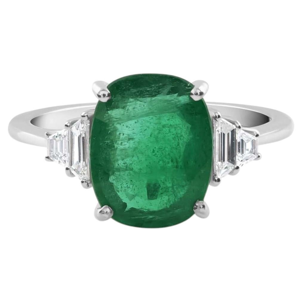 3.25-Carat Zambian Emerald and Diamond Three-Stone Ring For Sale