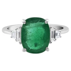 3.25 Ct. Natural Zambian Emerald 0.37 Ct. Diamond Statement Ring 18K White Gold
