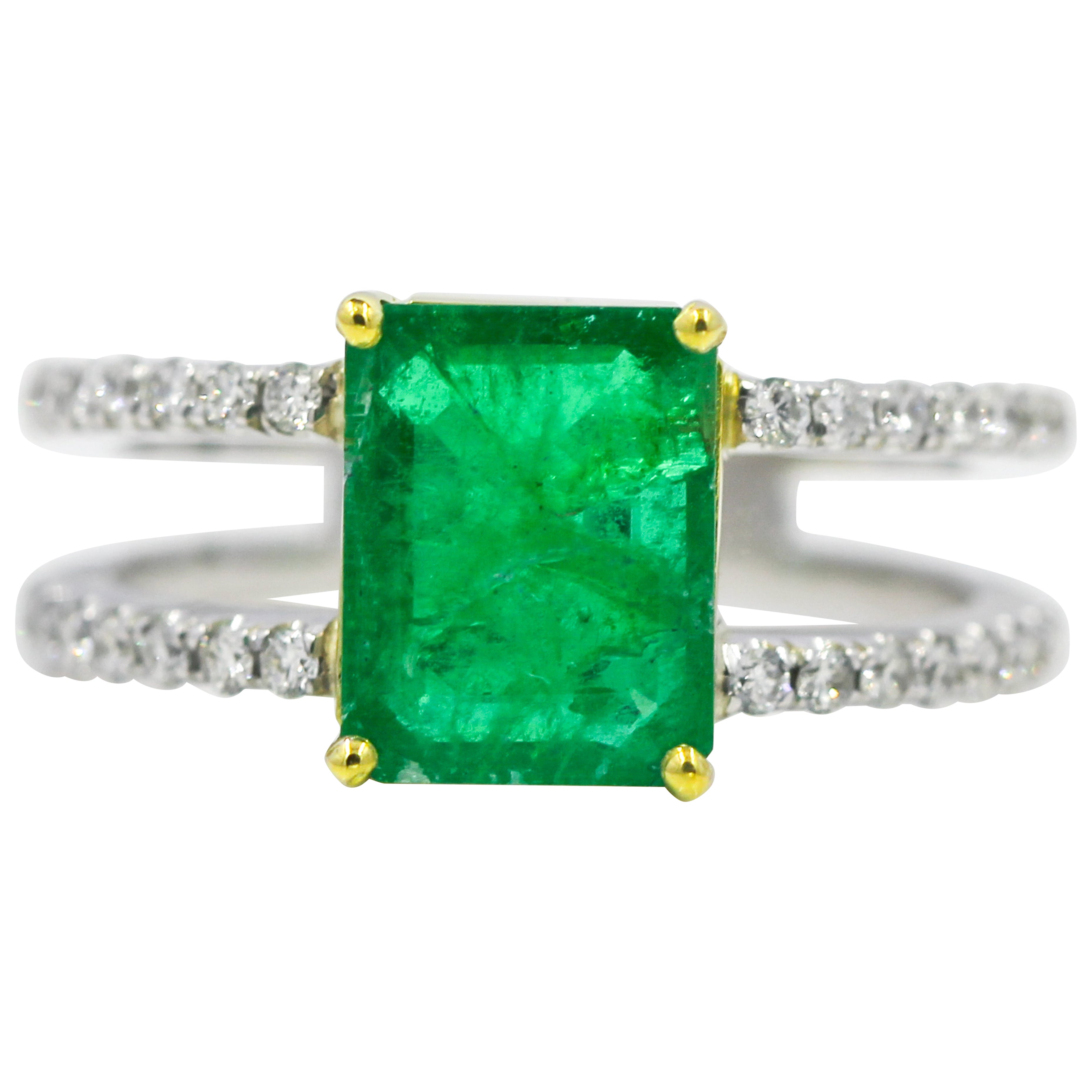 3.25 CTW Natural Emerald & Diamond Engagement Ring 14K White Gold Size 6.5
