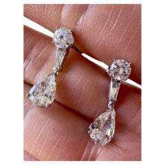3.25 CTW Pear, Baguette and Round Diamond Drop Earrings in 14k White Gold