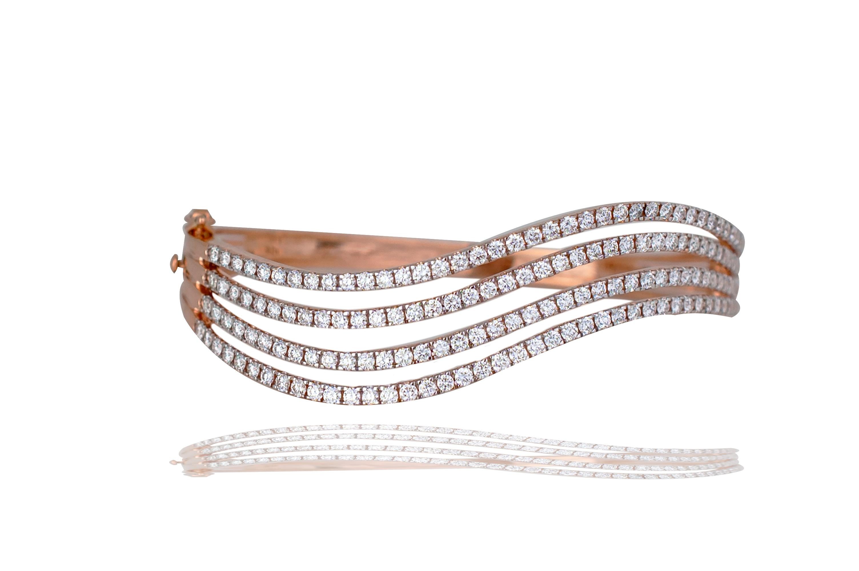 Modern 3.25 Carat Rose Gold Ladies Diamond Cuff Bracelet For Sale