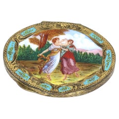 European Silver Gilt Enamel Antique Continental Two Dancing Women Compact