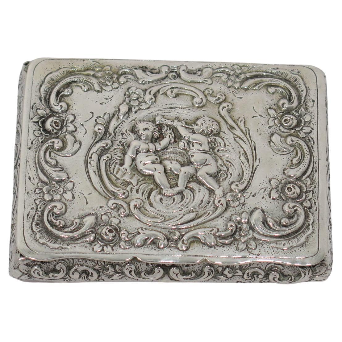 European Silver Gilt Inside Antique German Cherubs Playing Flute Snuff Box