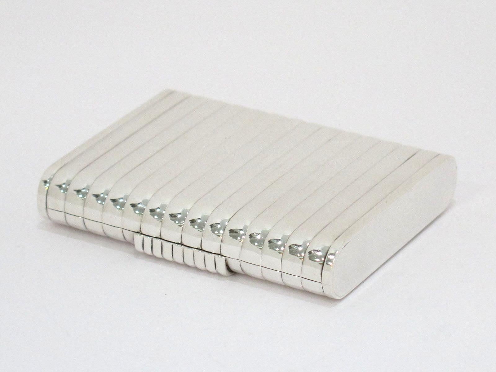 935 Silver Vintage Continental Striped Cigarette Case In Good Condition In Brooklyn, NY